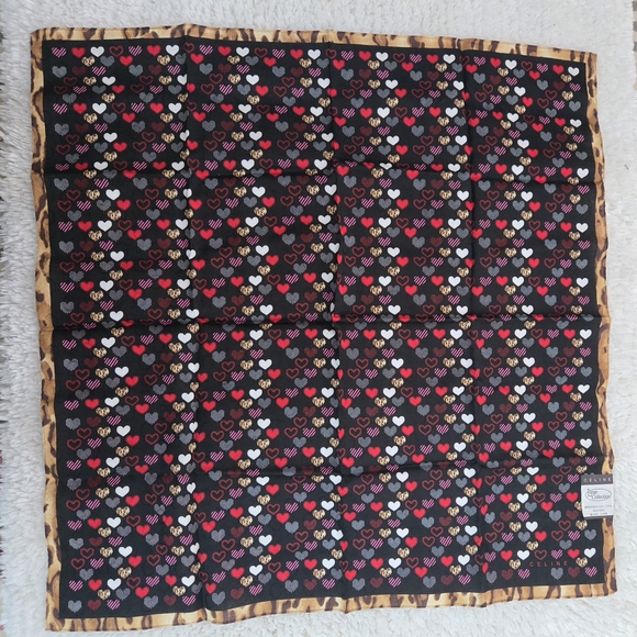 Celine Heart Patterned Scarf/ Handkerchief with Animal Print Border - Picture 1 of 7